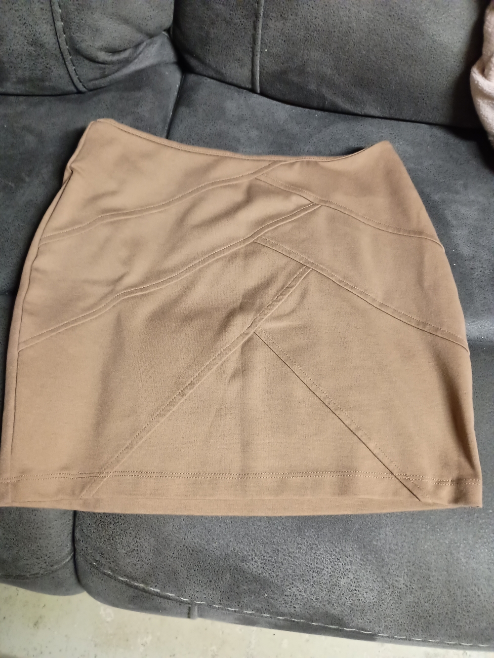 Panel-Stitched Mini Skirt in Tan